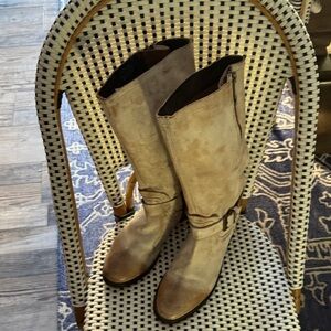 Roan Tall Beige distressed Leather Boots.